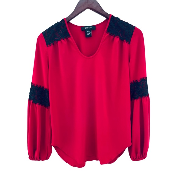 Karen Kane Red With Black Lace Rayon Blouse Sz XS - Picture 1 of 10